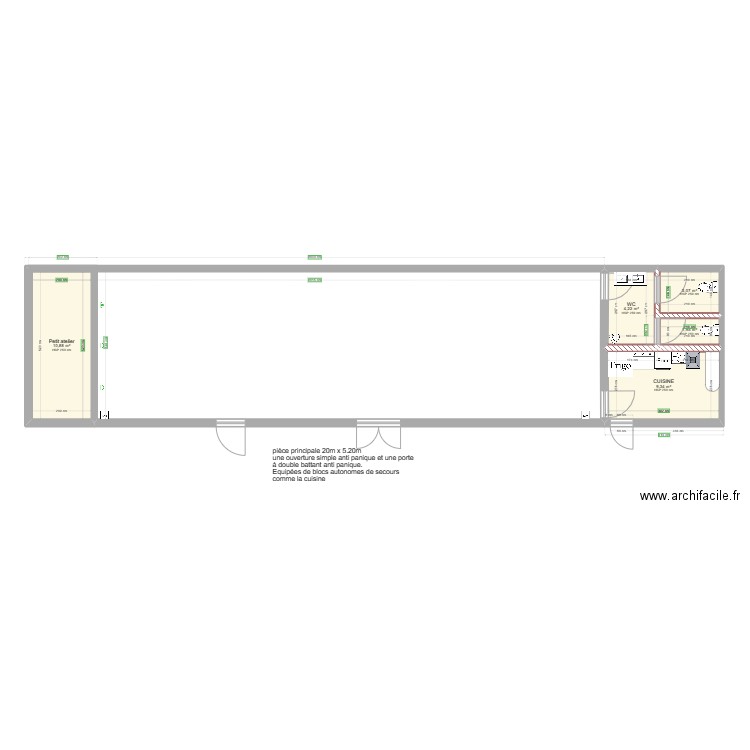 BATIMENTS COUR cuisine wc. Plan de 5 pièces et 29 m2