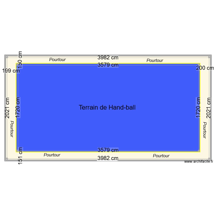 Tarrain de handball. Plan de 2 pièces et 1420 m2