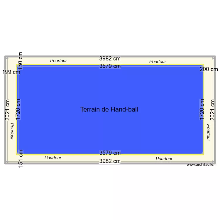 Tarrain de handball. Plan de 