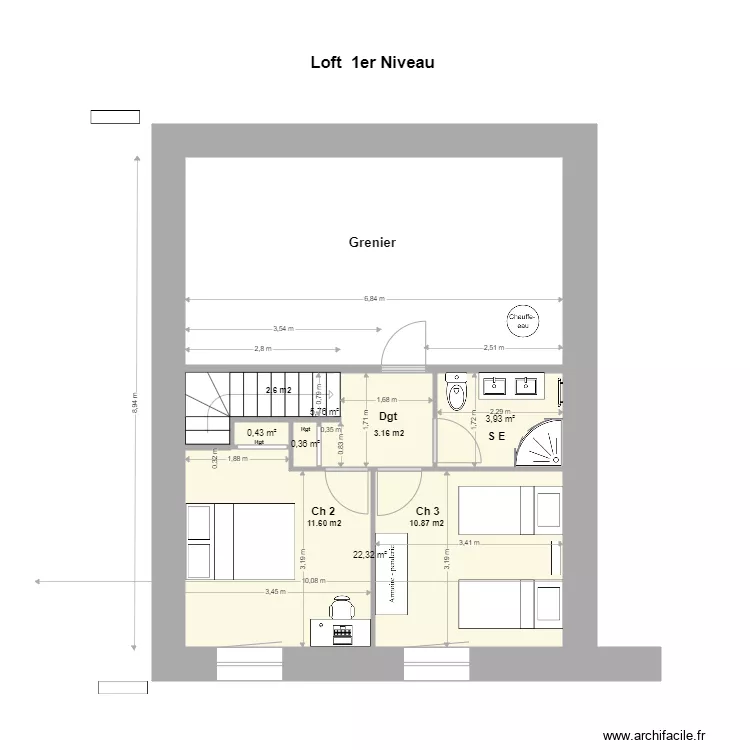 Loft 1 Niveau. Plan de 