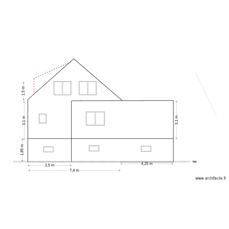 DP4 - facade Ouest. Plan de 0 pièce et 0 m2