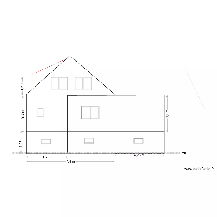 DP4 - facade Ouest. Plan de DP4 - facade Ouest. Plan de