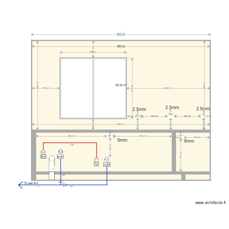 wall 7 cabinet and piping X 3. Plan de 5 pièces et 68 m2