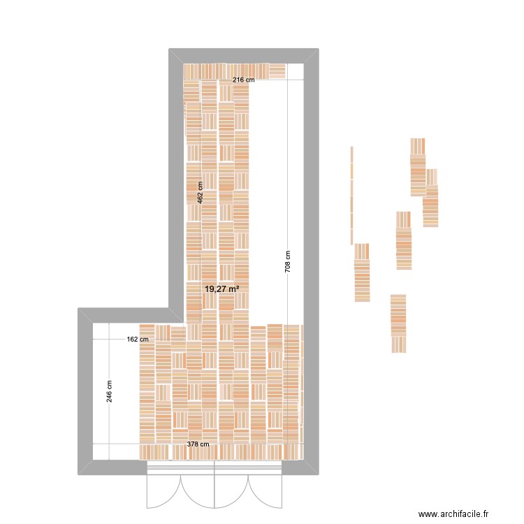 sol terrasse 1. Plan de 1 pièce et 19 m2