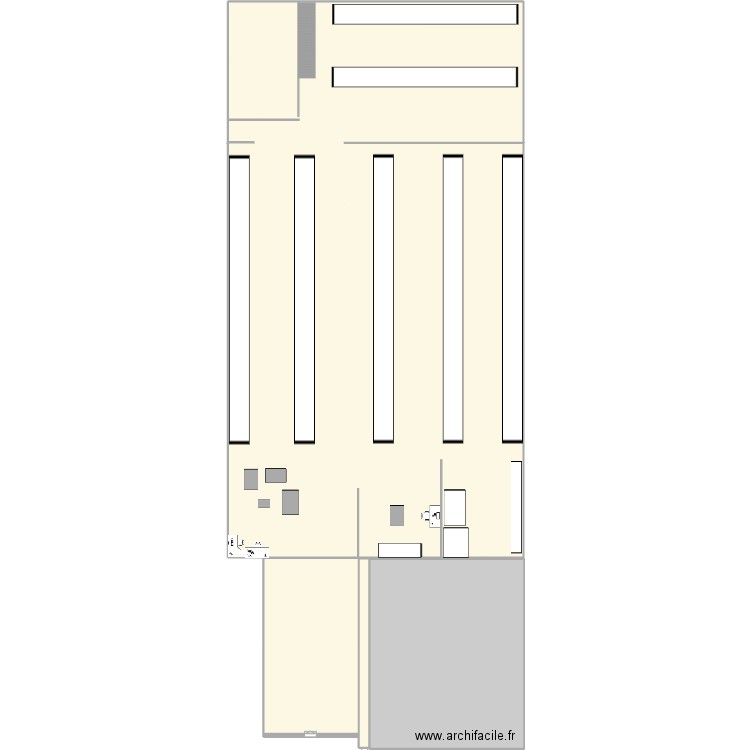 Magasin GD. Plan de 4 pièces et 950 m2