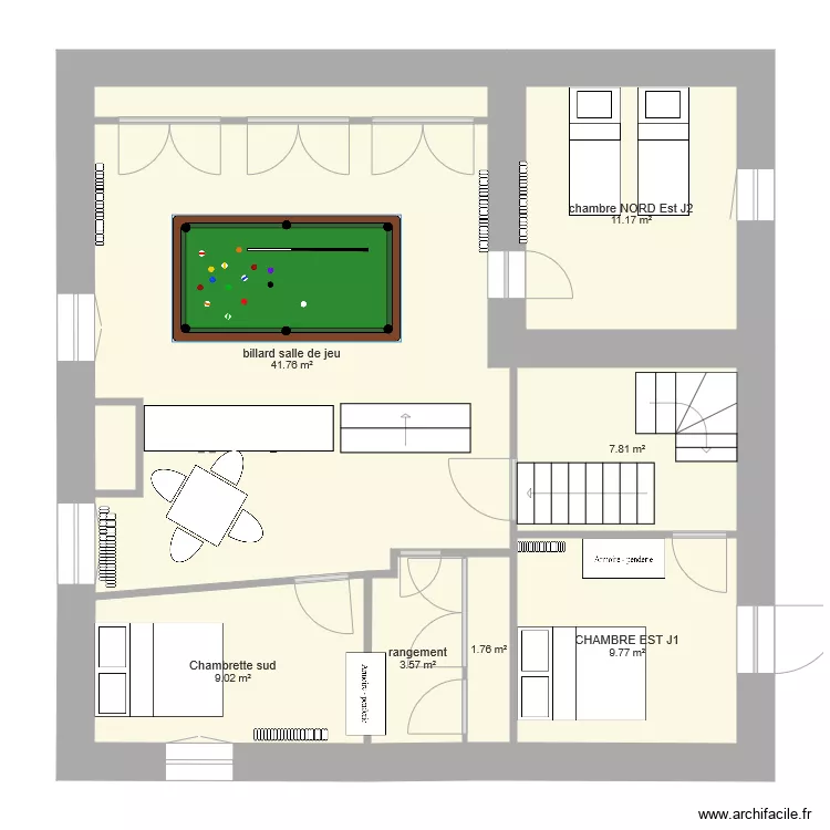 NIVEAU BILLARD MAISON NOMAZY. Plan de 