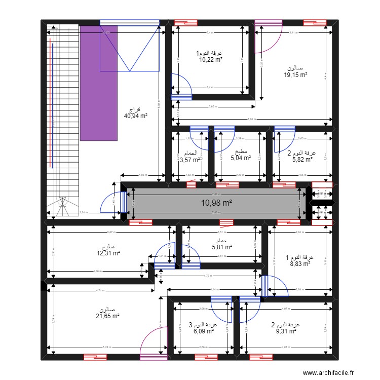 projet RC. Plan de 15 pièces et 161 m2