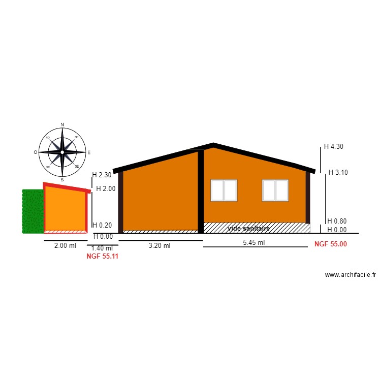 Facade SUD                        chalet 53. Plan de 0 pièce et 0 m2