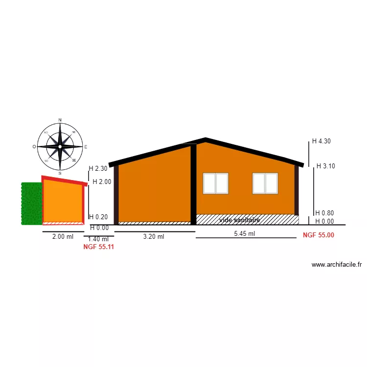 Facade SUD                        chalet 53. Plan de 