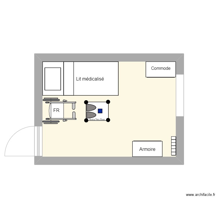 Thiam. Plan de 1 pièce et 9 m2