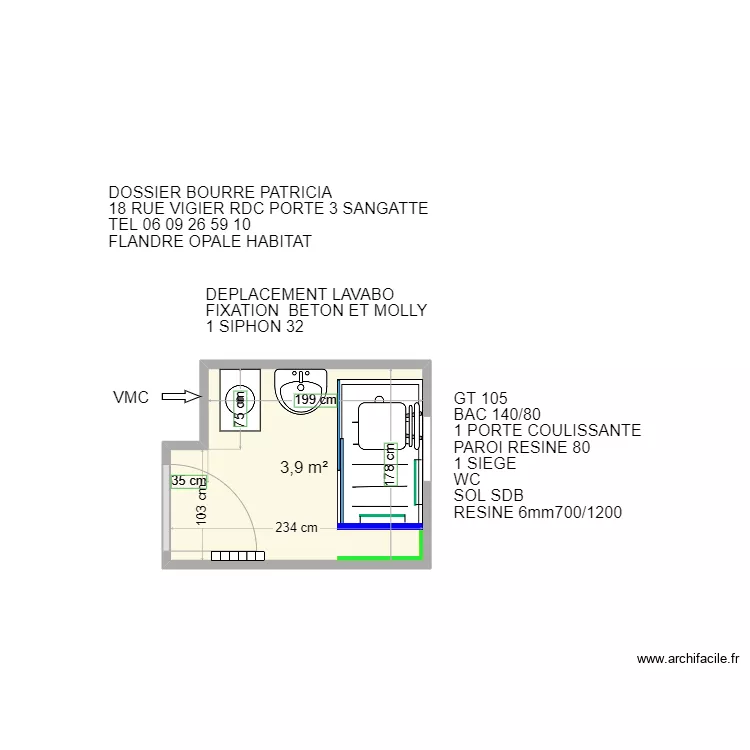 BOURRE PATRICIA SANGATTE,. Plan de 
