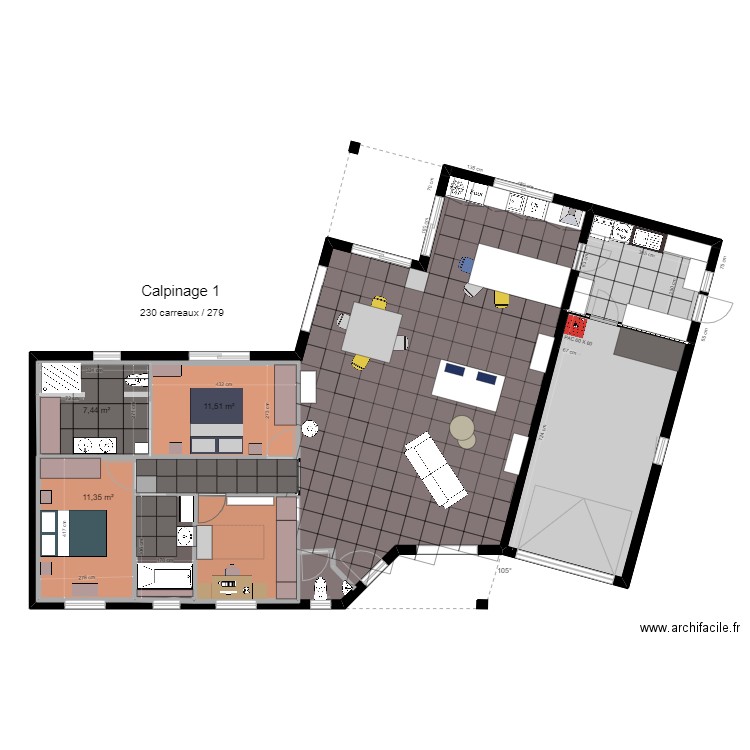 Calepinage 1. Plan de 8 pièces et 211 m2