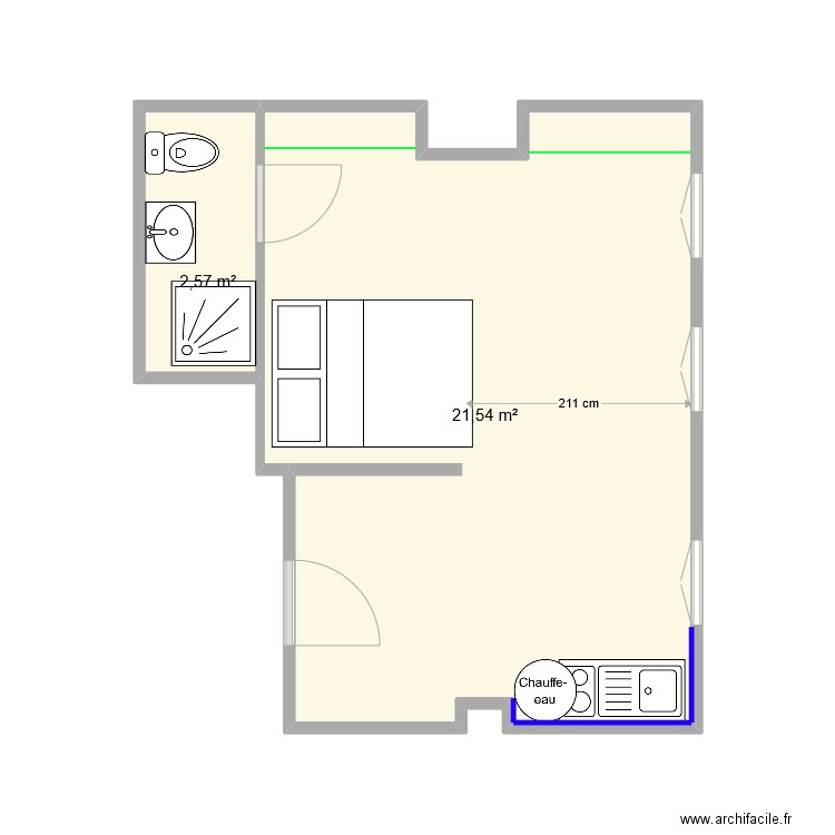 Dupin. Plan de 2 pièces et 24 m2