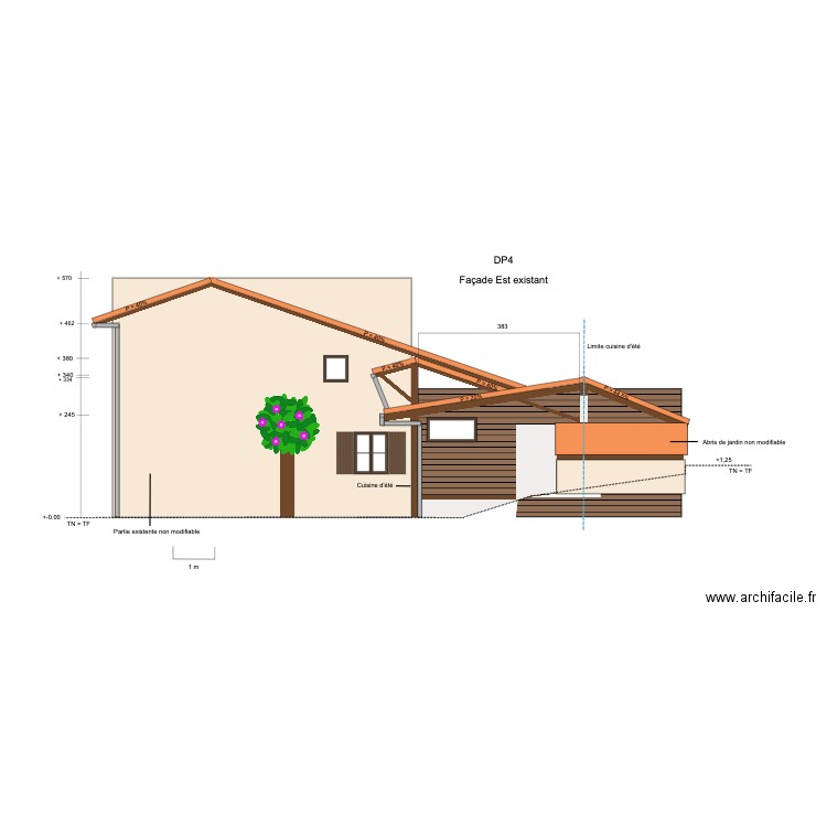 Plan de facade Est existant . Plan de 0 pièce et 0 m2