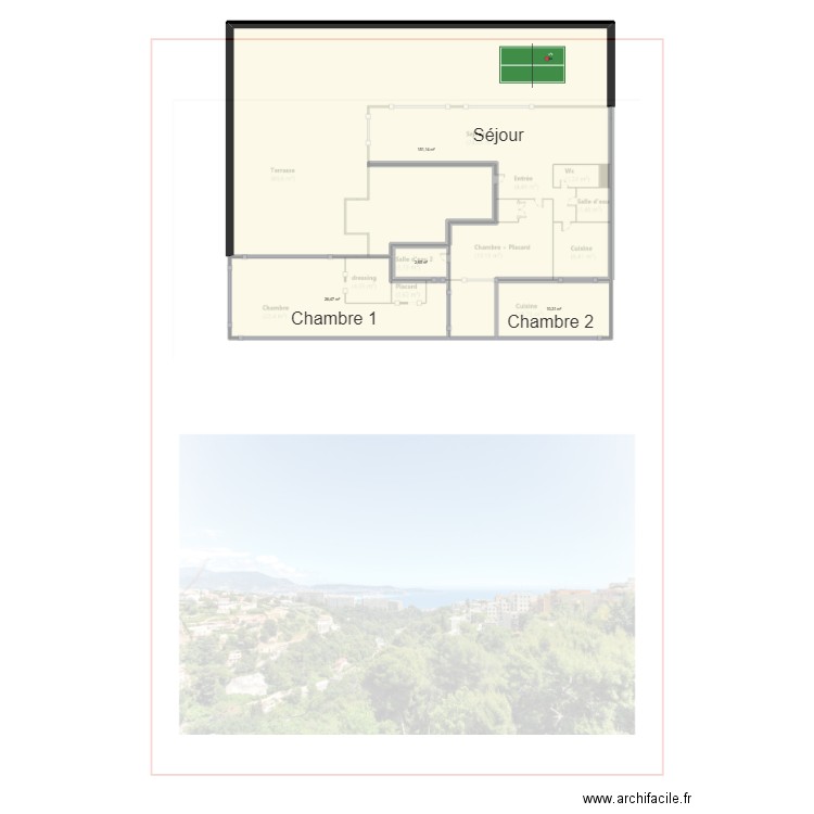 Fabron 2 salon devant. Plan de 4 pièces et 191 m2