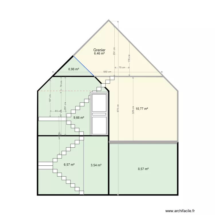 vue en coupe escaliers. Plan de 