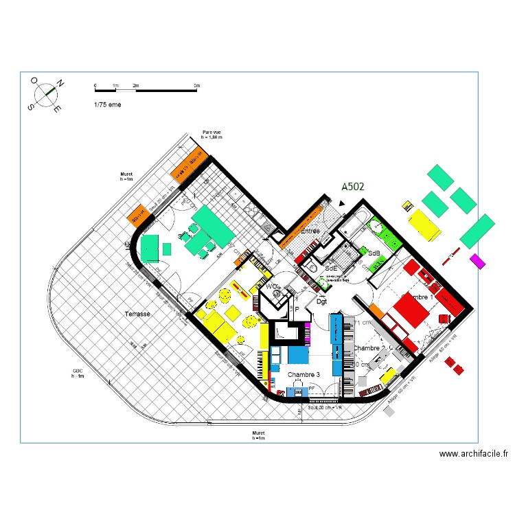 FINAL plan indice 10 AMENAGEMENT mobilier V4 canapé 3 places de Lille dos terrasse et Bureau. Plan de 0 pièce et 0 m2