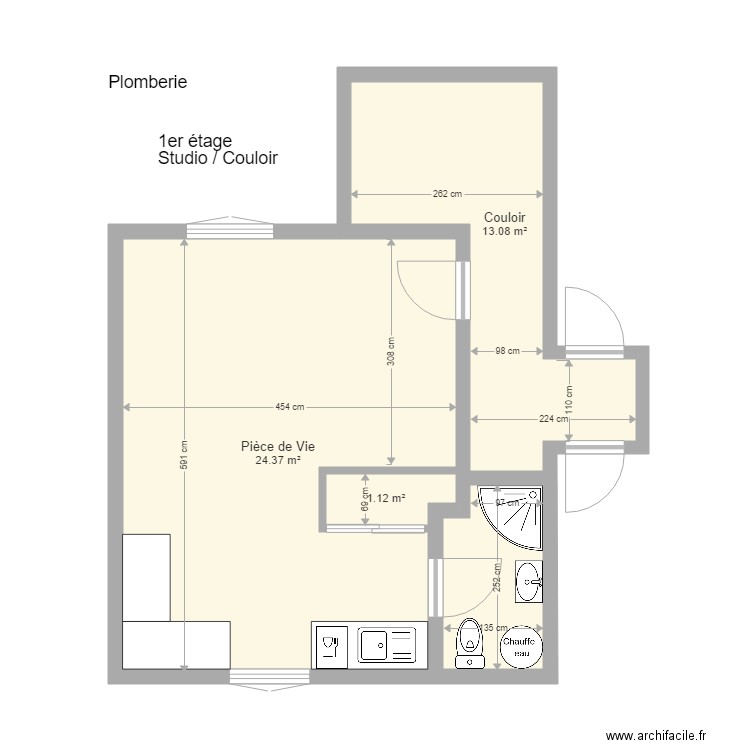 studio  plomberie. Plan de 0 pièce et 0 m2