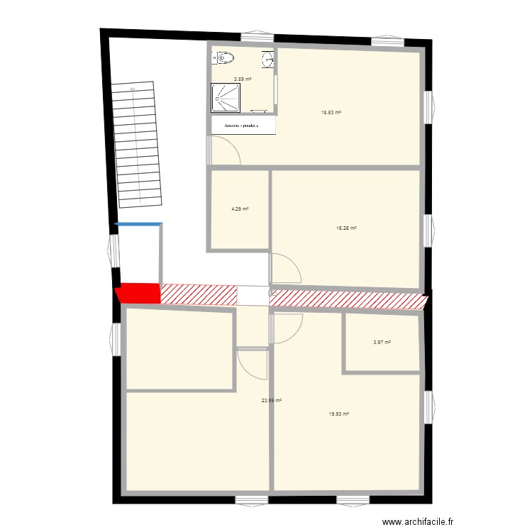 partie nuit chambres suite 1. Plan de 0 pièce et 0 m2