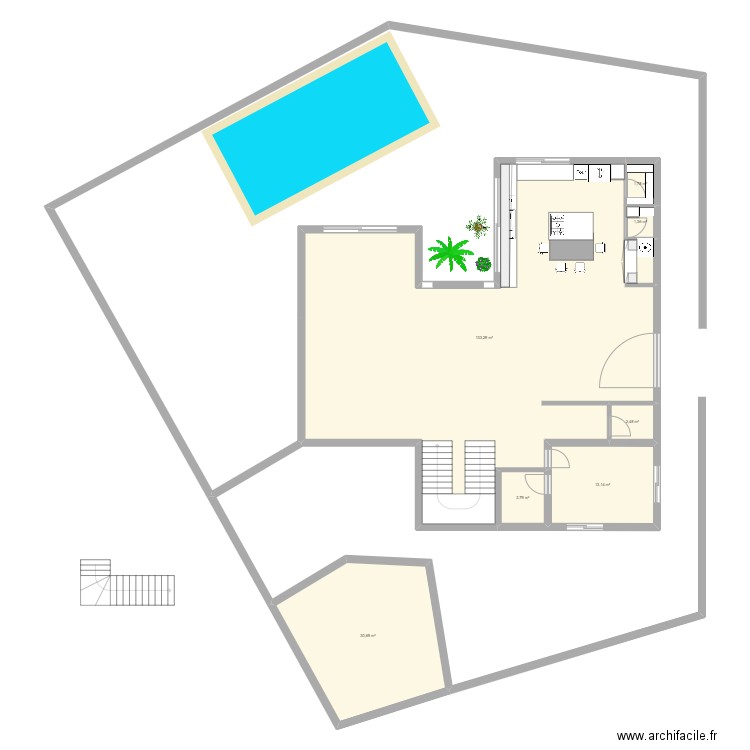 Villa AD V2 RDC. Plan de 7 pièces et 187 m2
