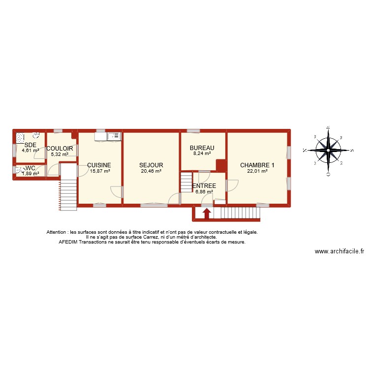 BI 9645 RDC. Plan de 11 pièces et 86 m2