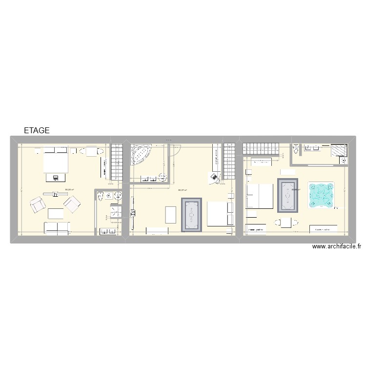  étage 1. Plan de 3 pièces et 152 m2