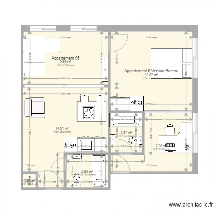 Appartement 05 Version Bureau mm. Plan de 0 pièce et 0 m2