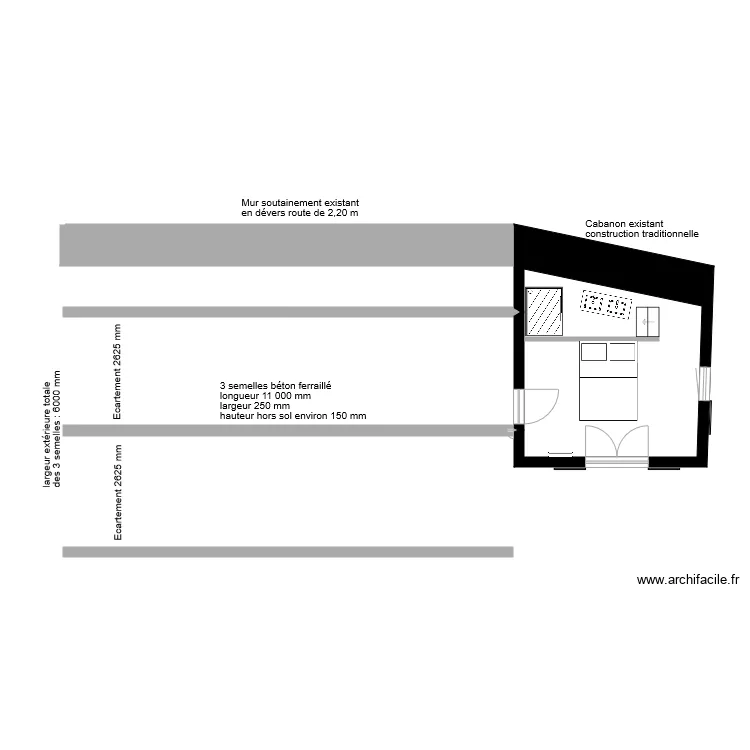 maison bois Poggio plan fondations. Plan de maison bois Poggio plan fondations. Plan de