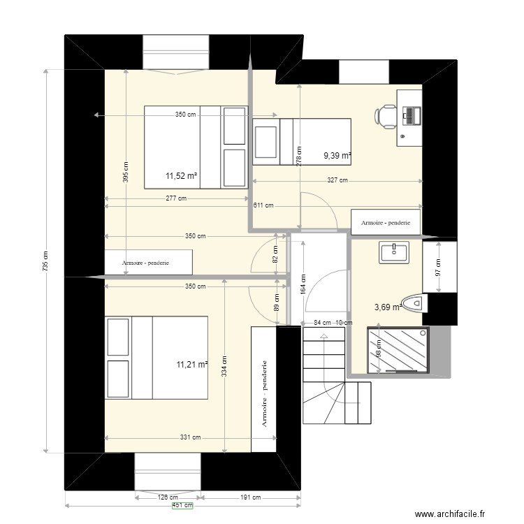 djamel 4. Plan de 4 pièces et 36 m2