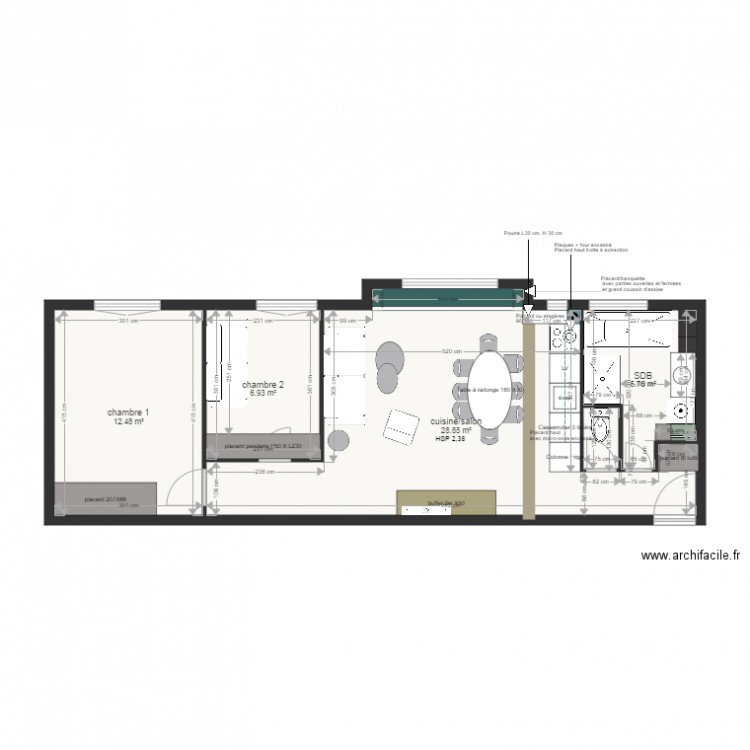 Plan projet 1 appartement Génis. Plan de 0 pièce et 0 m2