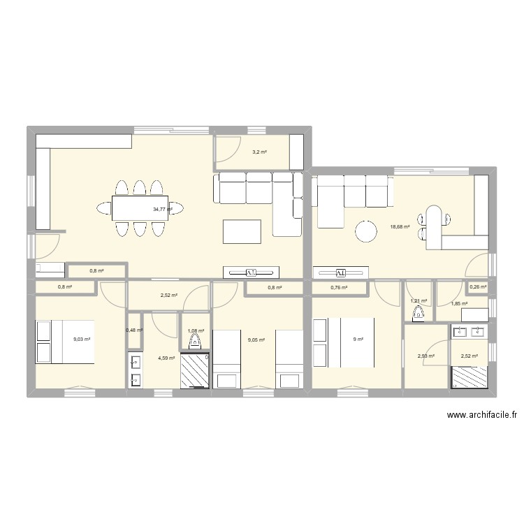 Maison 3. Plan de 19 pièces et 101 m2
