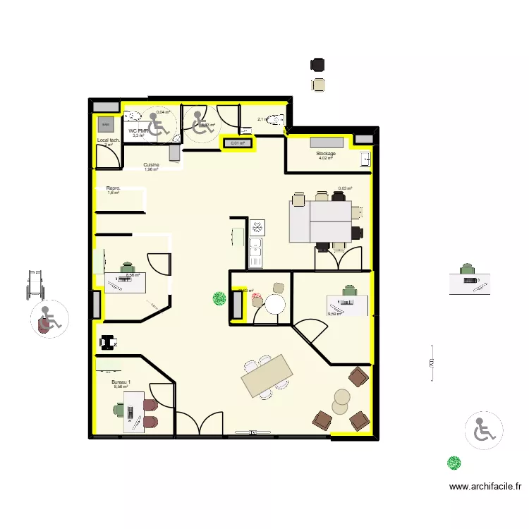 B&eacute;ziers nv local - v4. Plan de 21 pièces et 127 m²