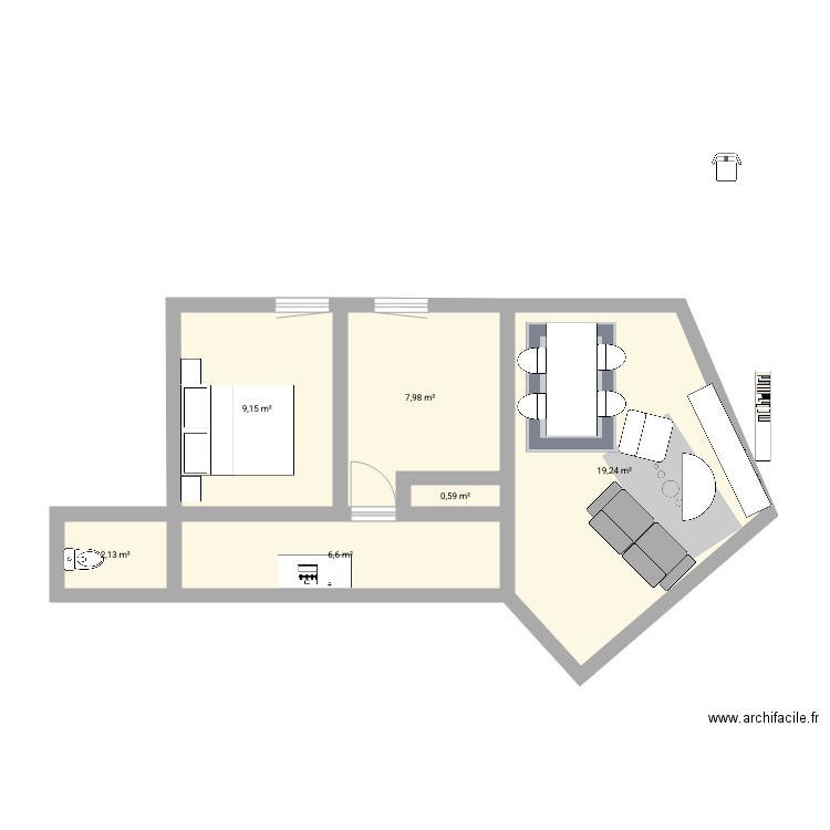 appartement. Plan de 6 pièces et 46 m2