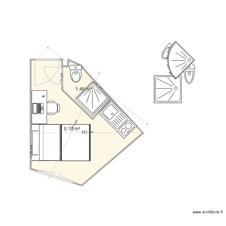 chambr4M3. Plan de 2 pièces et 10 m2