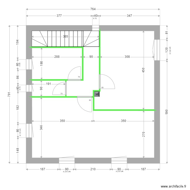 BOULBES CLOISONS ETAGE. Plan de 5 pièces et 49 m2