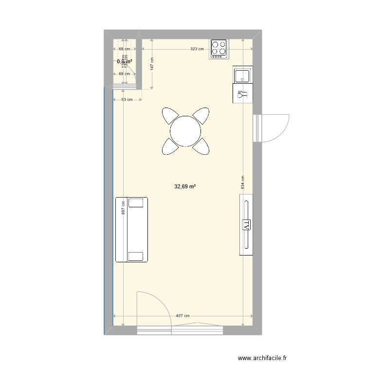 54 bis2. Plan de 2 pièces et 34 m2