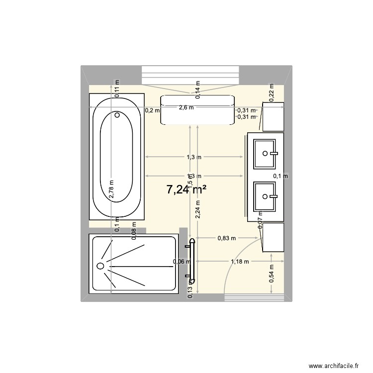 Salle de bain 3. Plan de 1 pièce et 7 m2
