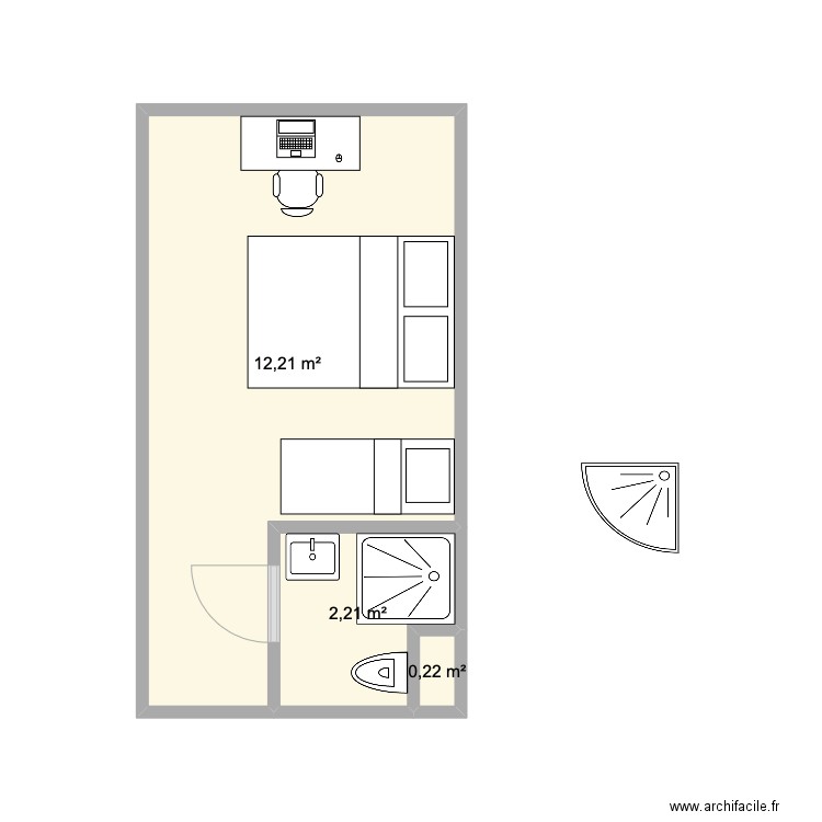 Akena. Plan de 3 pièces et 15 m2