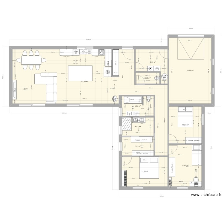 Maison L 120. Plan de 10 pièces et 146 m2