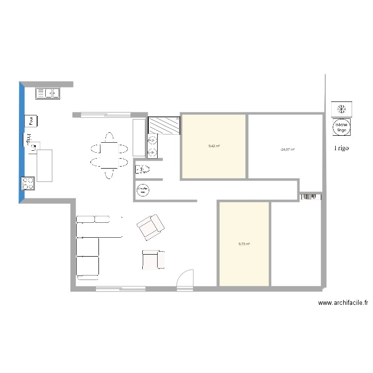 soual . Plan de 3 pièces et 31 m2