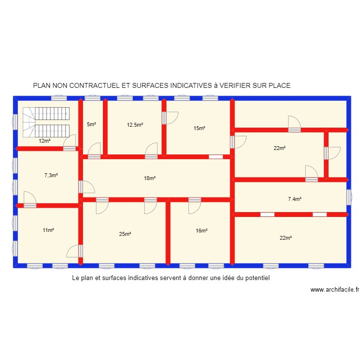 BRULY ETAGE. Plan de 14 pièces et 209 m2