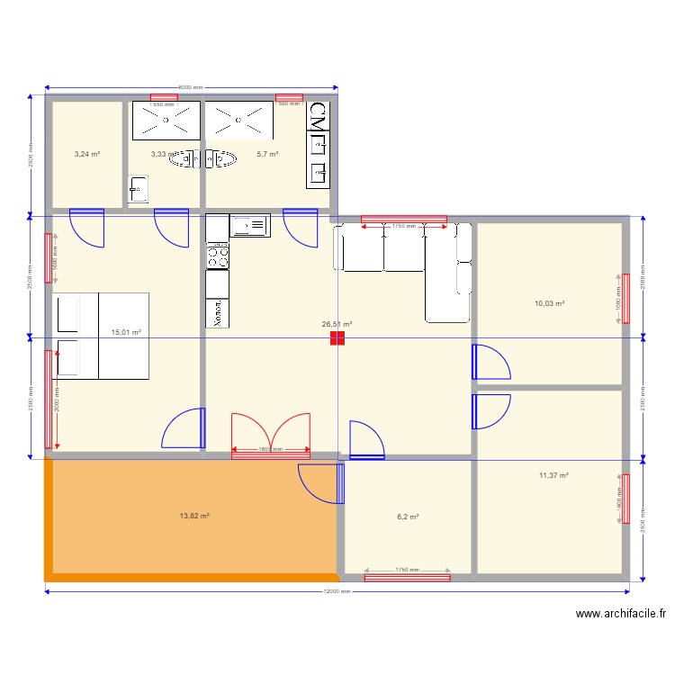 90 1 Акватория. Plan de 9 pièces et 95 m2