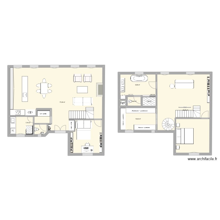 Duplex. Plan de 8 pièces et 157 m2