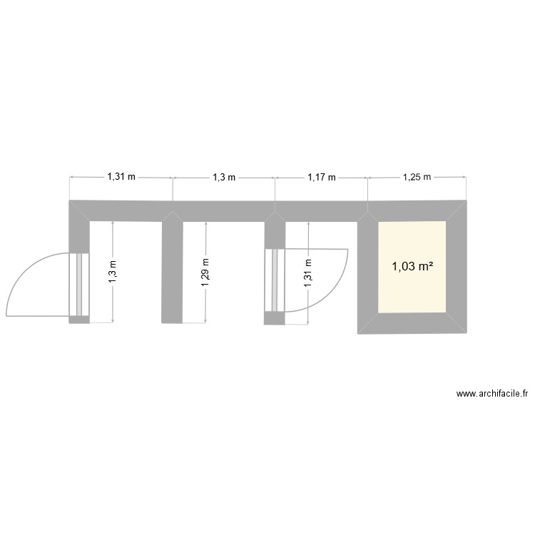 box. Plan de 1 pièce et 1 m2