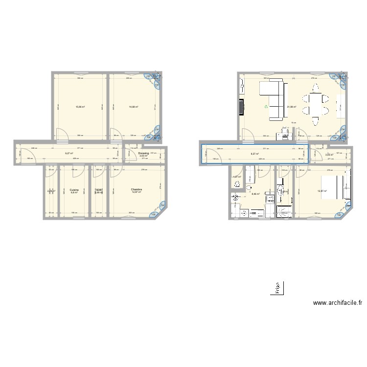 Nouvel appartement. Plan de 19 pièces et 139 m2