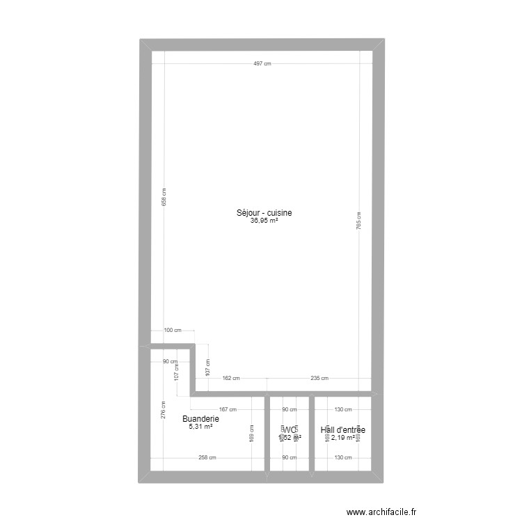 Plan rdc JSS. Plan de 4 pièces et 46 m2