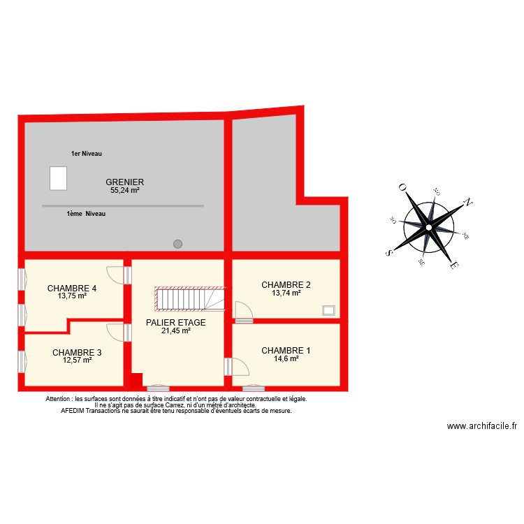 BI 7970 ETAGE . Plan de 8 pièces et 157 m2