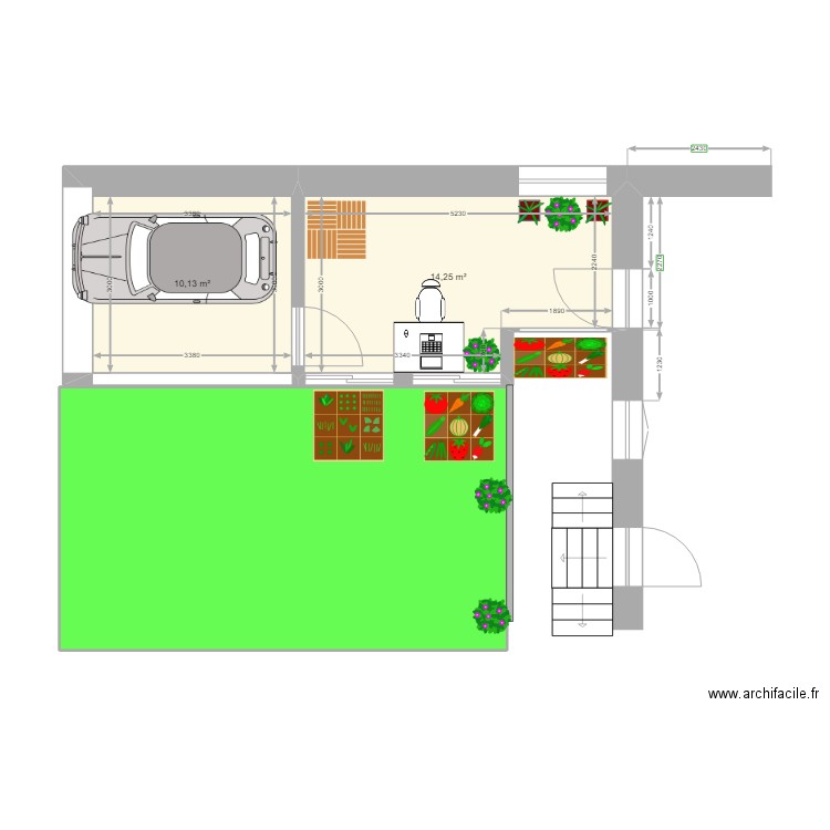 Saunières bucher. Plan de 3 pièces et 58 m2