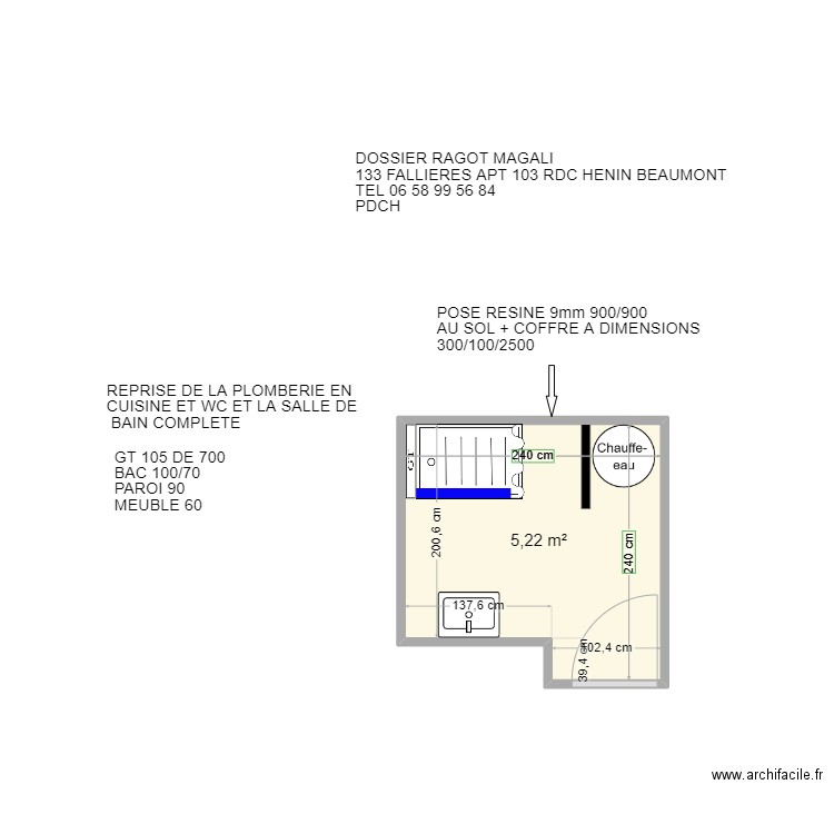 RAGOT MAGALI HENIN BEAUMONT. Plan de 1 pièce et 5 m2