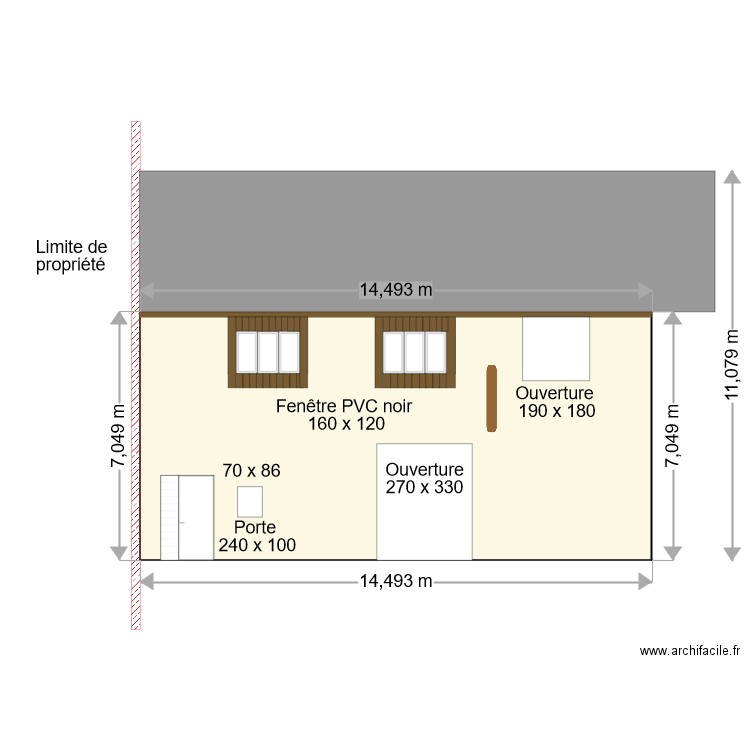 facade ouest actuelle 1. Plan de 1 pièce et 100 m2